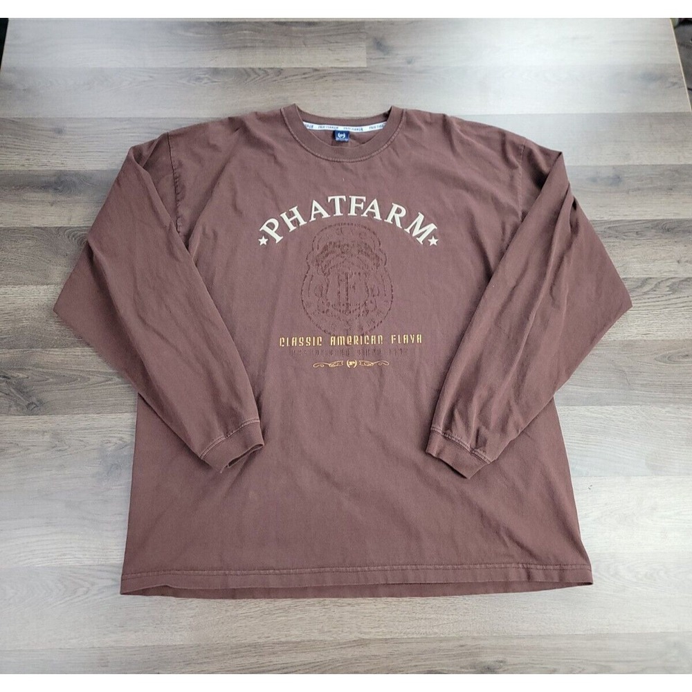 Vintage Phat Farm Shirt Long Sleeve Size XL Brown Streetwear Hip Hop Y2K Baggy
